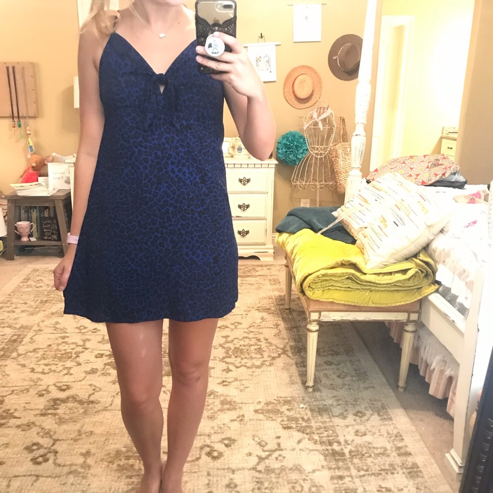 Wild Fable blue and black leopard dress with tie